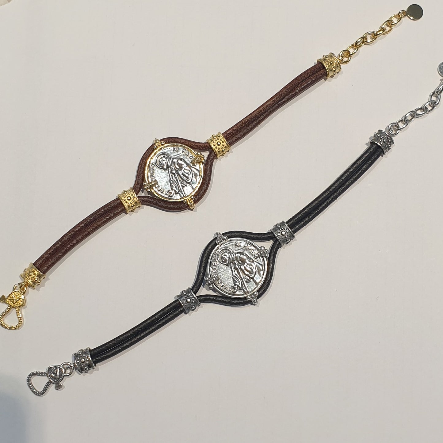 Bracciale Cuoio San Francesco di Paola in Argento - BR.SF.C Amanthia