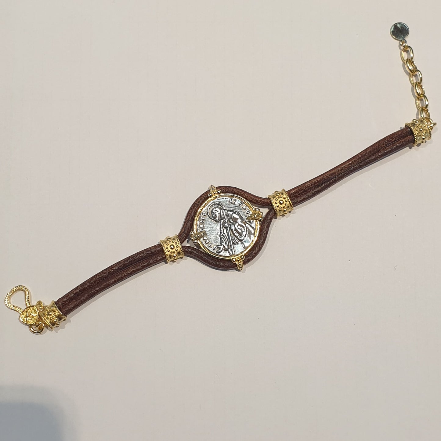 Bracciale Cuoio San Francesco di Paola in Argento - BR.SF.C Amanthia