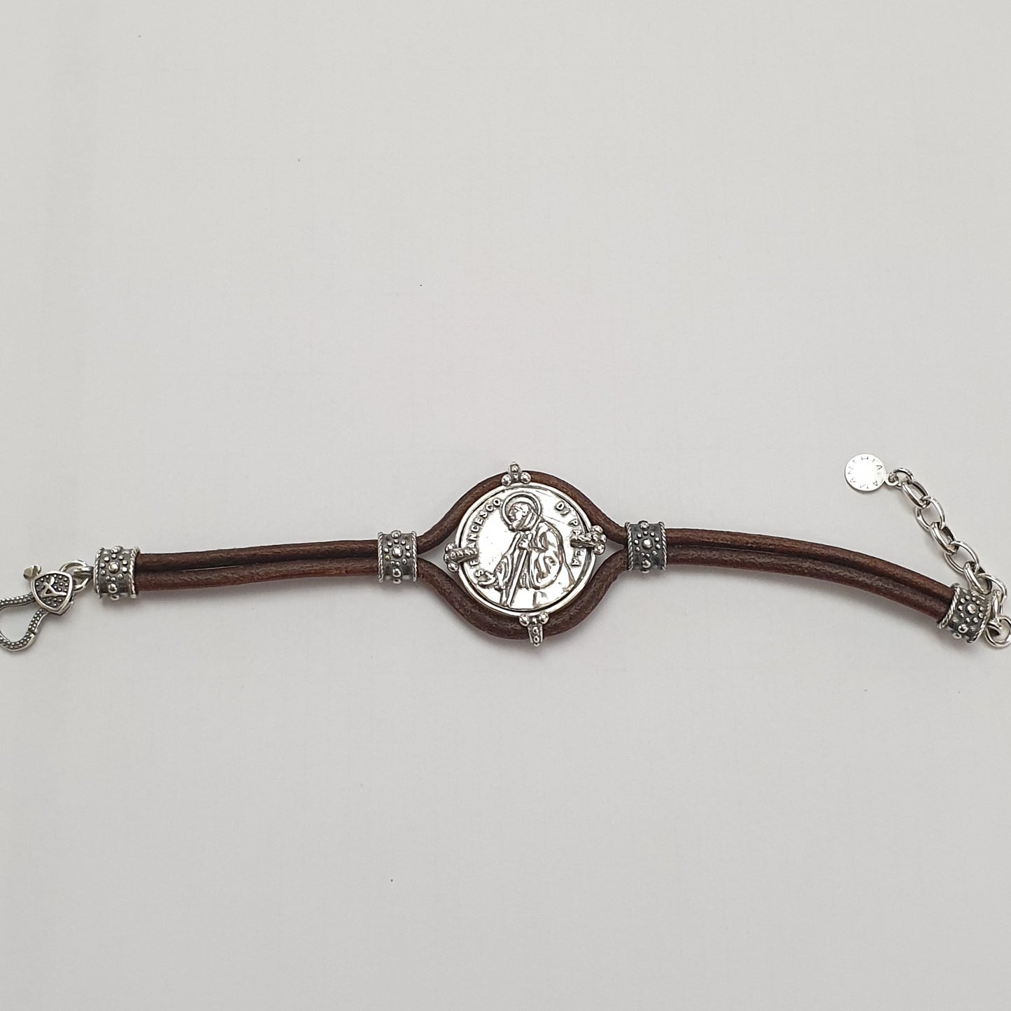 Bracciale Cuoio San Francesco di Paola in Argento - BR.SF.C Amanthia