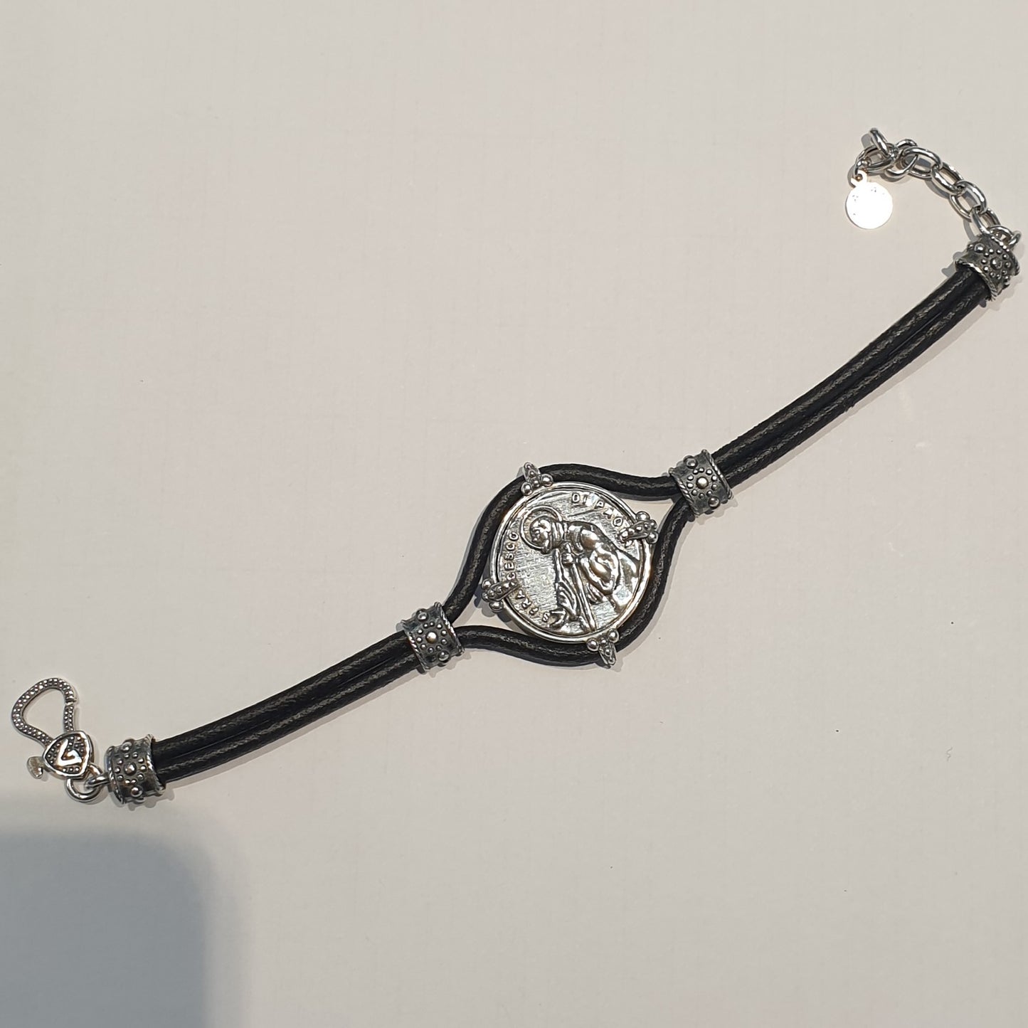 Bracciale Cuoio San Francesco di Paola in Argento - BR.SF.C Amanthia