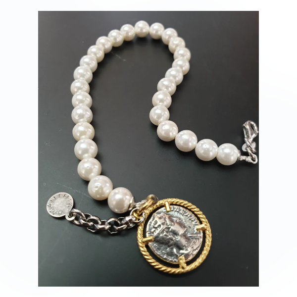 Amberta Bracciale Donna Con Perle D'Acqua Dolce In Argento Sterling 925, 17+3 Cm, Eleganza Minimal