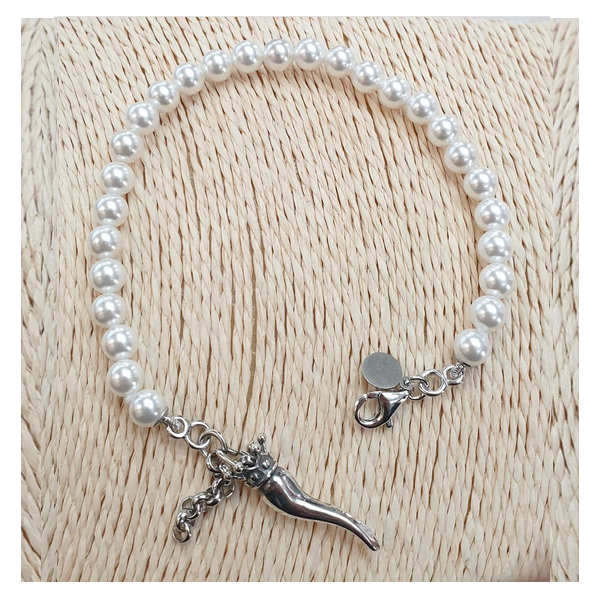Bracciale perla con cornetto argento - BRPPCOARG.BIA Amanthia Argento bianco