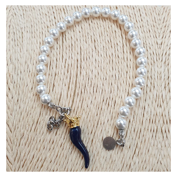 Bracciale perla con cornetto nero - BRPPCORNE Amanthia Argento dorato