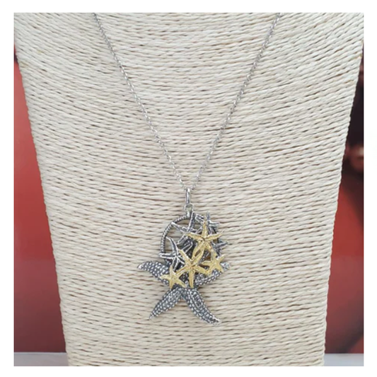 Collana con ciondolo Stelle Marine in Argento 925 Bicolore - C1.125  Amanthia