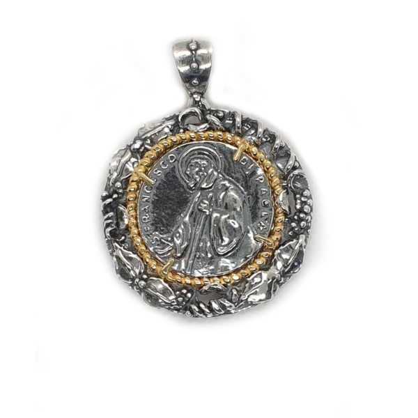 Ciondolo San Francesco di Paola in Argento 925 - CI.SF.004  Amanthia Bicolore  