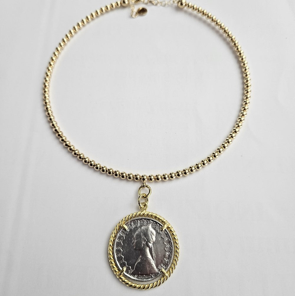 Collana Rigida con moneta d'epoca - CO.RI.500 Amanthia DORATO sfera piccola Dorato