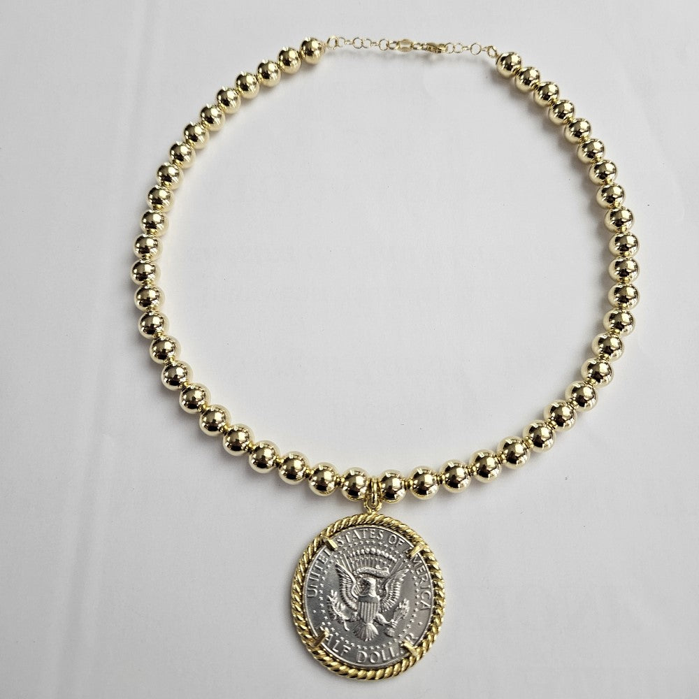 Collana Rigida con moneta d'epoca - CO.RI.500 Amanthia DORATO sfera grande Dorato