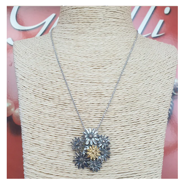 Collana con ciondolo Margherite in Argento - CO.MARG.95  Amanthia Argento bicolore  