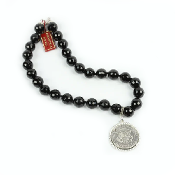 Collana Onice con Moneta d'epoca - CO.032 Amanthia Dollaro Argento Bianco
