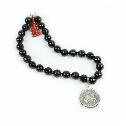 Collana Onice con Moneta d'epoca - CO.032  Amanthia Dollaro Argento Bianco