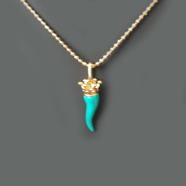 Collana argento con Ciondolo Cornetto "Porta Fortuna" - CO.CO.MI Amanthia VERDE Argento dorato