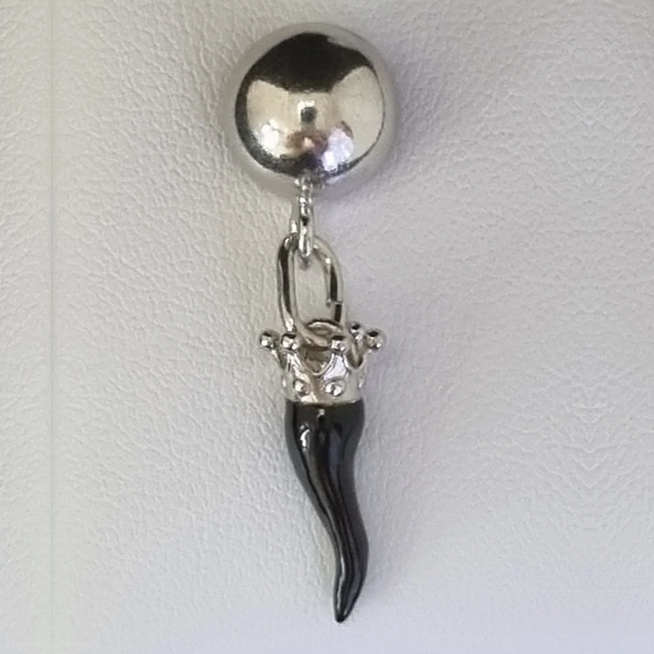 Monorecchino argento con Ciondolo Porta Fortuna "Ida Miceli DNY" Amanthia NERO Argento bianco