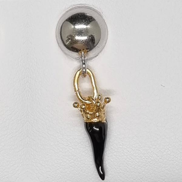 Monorecchino argento con Ciondolo Porta Fortuna "Ida Miceli DNY" Amanthia NERO Argento dorato
