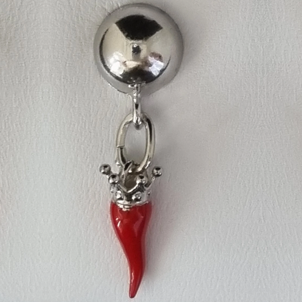 Monorecchino argento con Ciondolo Porta Fortuna "Ida Miceli DNY" Amanthia ROSSO Argento bianco
