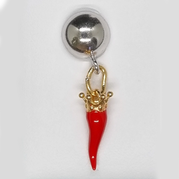 Monorecchino argento con Ciondolo Porta Fortuna "Ida Miceli DNY" Amanthia ROSSO Argento dorato