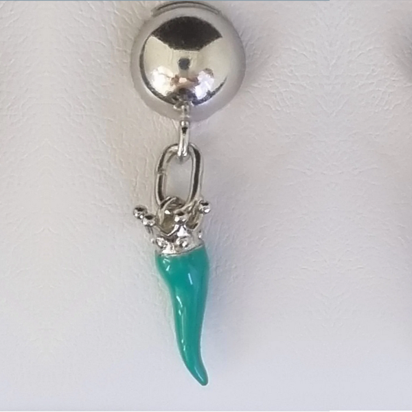 Monorecchino argento con Ciondolo Porta Fortuna "Ida Miceli DNY" Amanthia VERDE TIFFANI Argento bianco