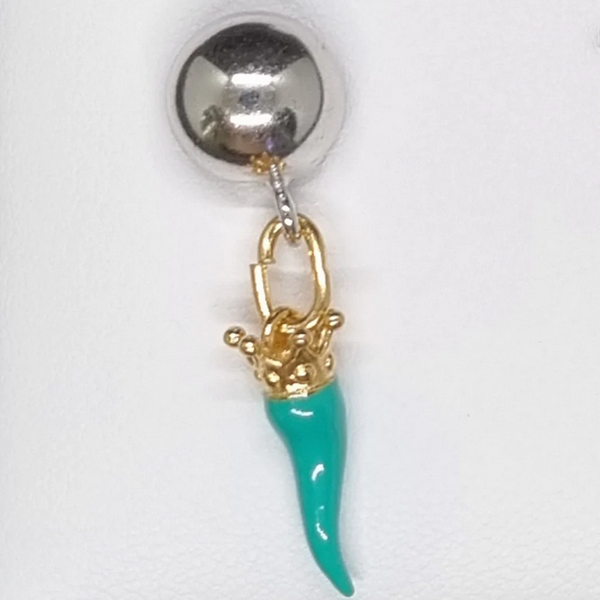 Monorecchino argento con Ciondolo Porta Fortuna "Ida Miceli DNY" Amanthia VERDE TIFFANI Argento dorato