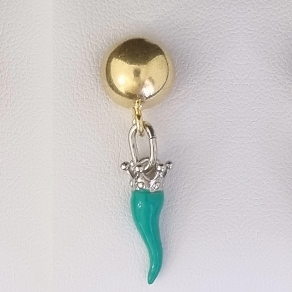 Monorecchino argento dorato con Ciondolo Porta Fortuna "Ida Miceli DNY"- Cod.OR.DO.CI.DNY Amanthia VERDE TIFFANI Argento bianco