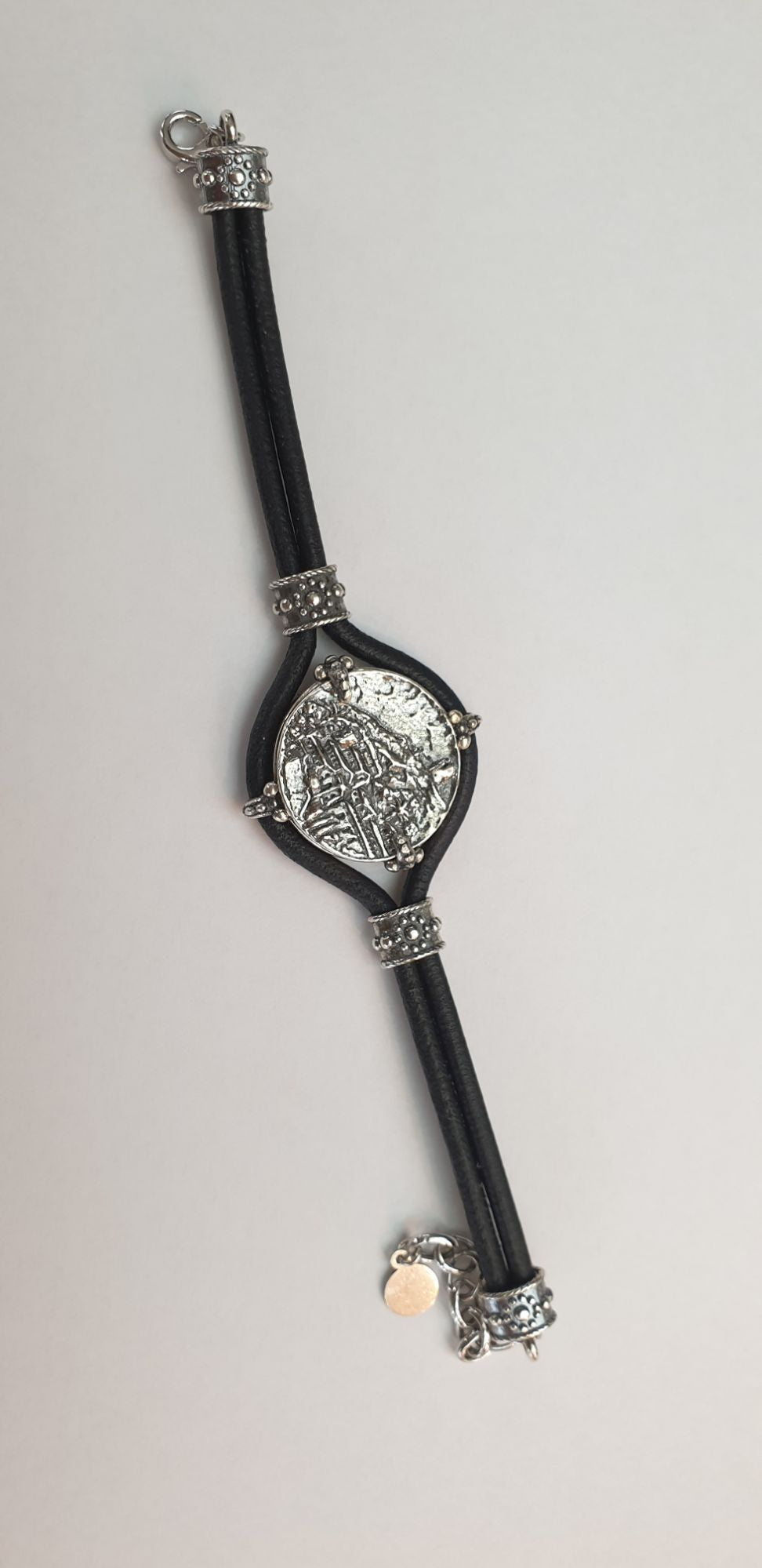 Bracciale caucciù con Moneta Amantea Argento 925 - BR.129 Amanthia Argento bicolore