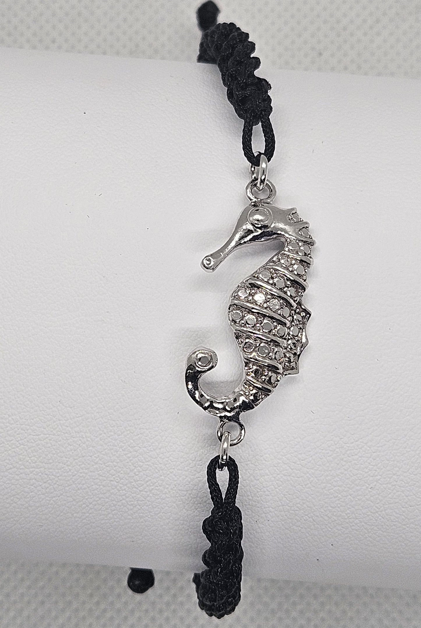 Bracciale  con Cavalluccio Marino Argento 925 Filo Intrecciato nero BR.NE.CAV