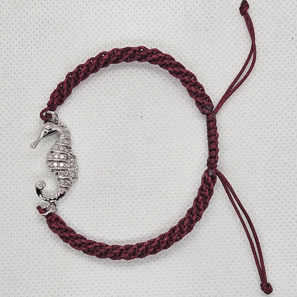 Bracciale  con Cavalluccio Marino Argento 925 Filo Intrecciato bordò  BR.RO.CAV