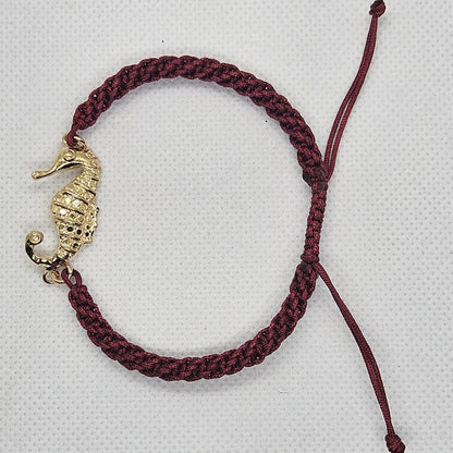 Bracciale  con Cavalluccio Marino Argento 925 Filo Intrecciato bordò  BR.RO.CAV