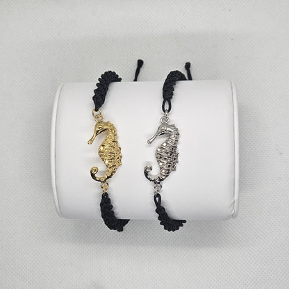 Bracciale  con Cavalluccio Marino Argento 925 Filo Intrecciato nero BR.NE.CAV