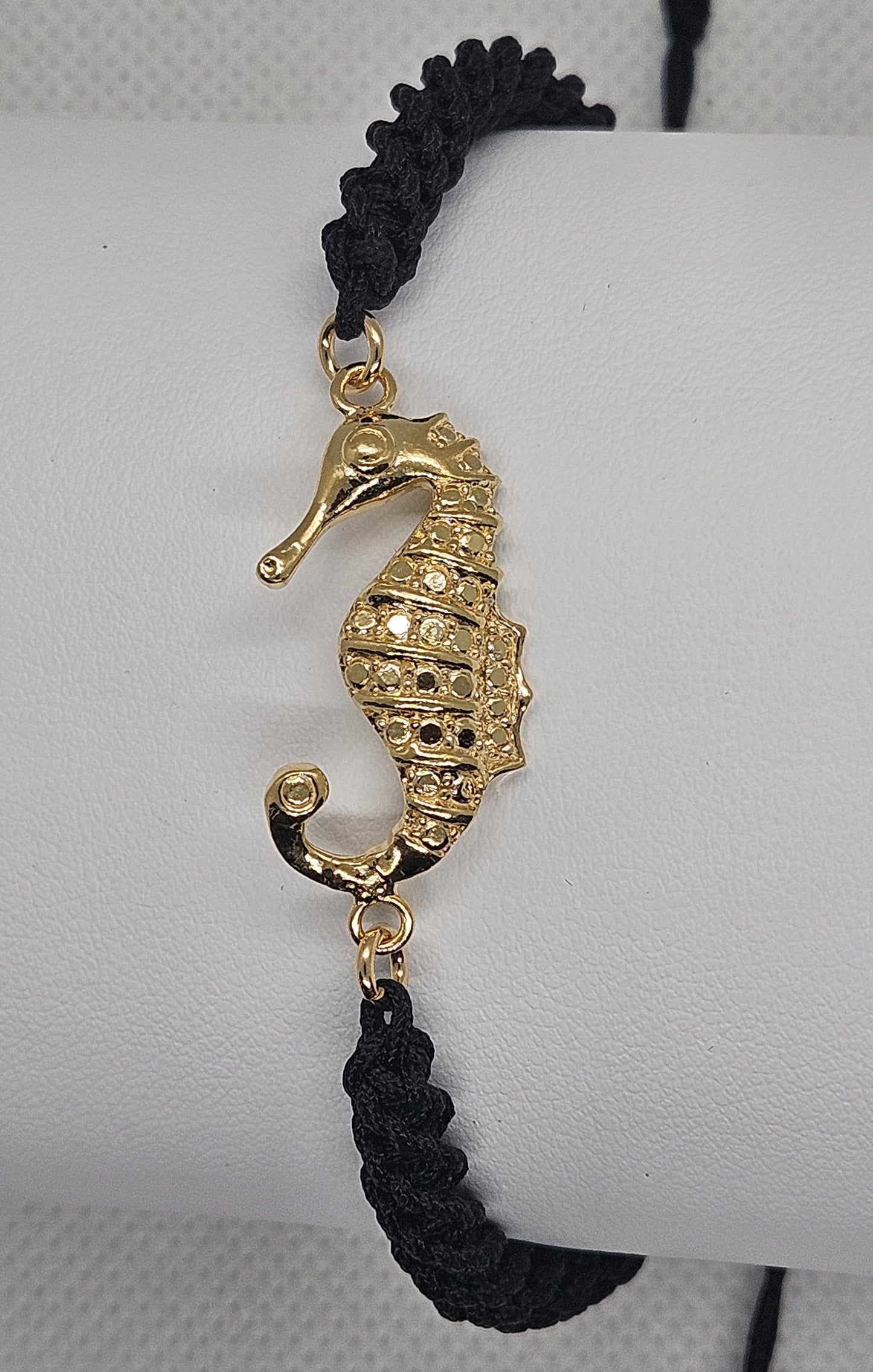 Bracciale  con Cavalluccio Marino Argento 925 Filo Intrecciato nero BR.NE.CAV