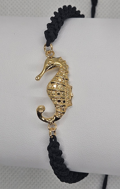 Bracciale  con Cavalluccio Marino Argento 925 Filo Intrecciato nero BR.NE.CAV