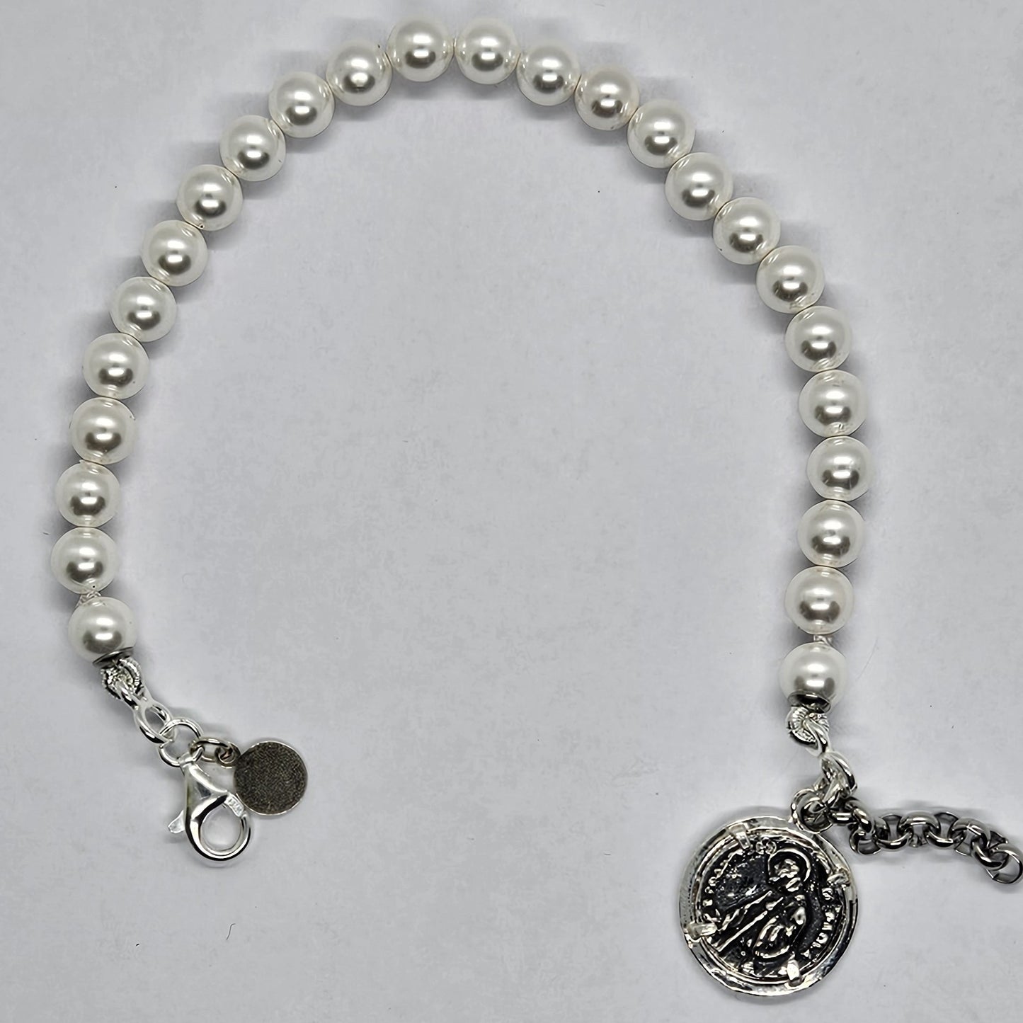 Bracciale Perle con moneta San Francesco di Paola - BR.PP.SF  Amanthia Argento Bianco Lucido 