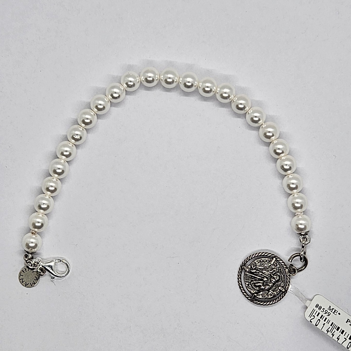 Bracciale Perle con moneta San Francesco di Paola - BR.PP.SF  Amanthia Argento Bianco Rigato 