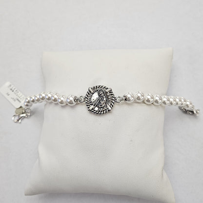 Bracciale Perle con moneta San Francesco di Paola centrale - BR.PP.SF.C  Amanthia Argento Bianco  