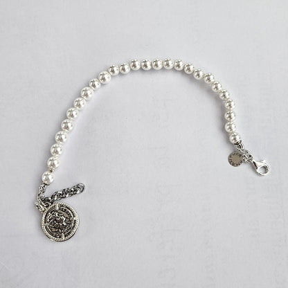 Bracciale perle con Moneta Argento - BR.105 Amanthia Castone bianco