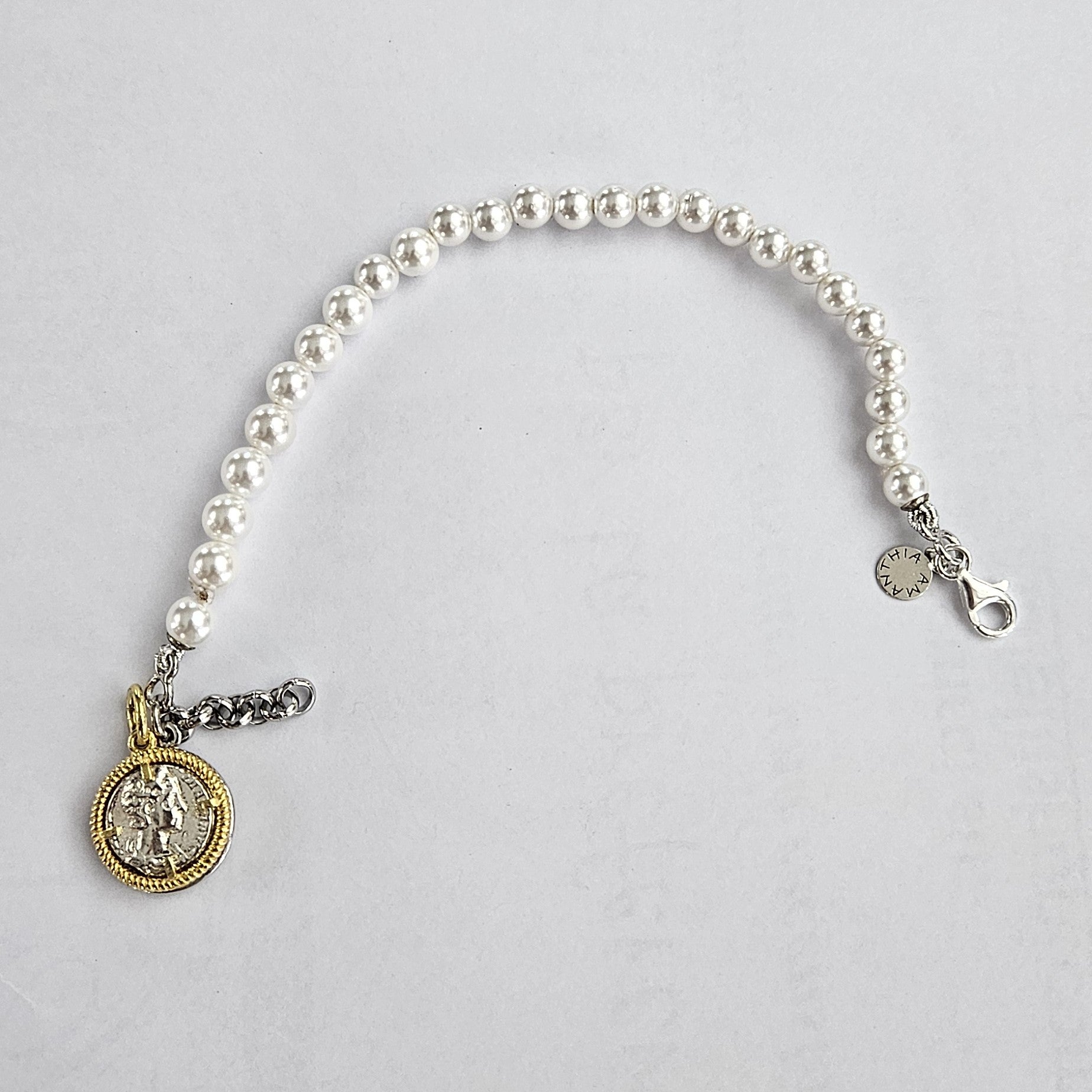 Bracciale perle con Moneta Argento - BR.105 Amanthia