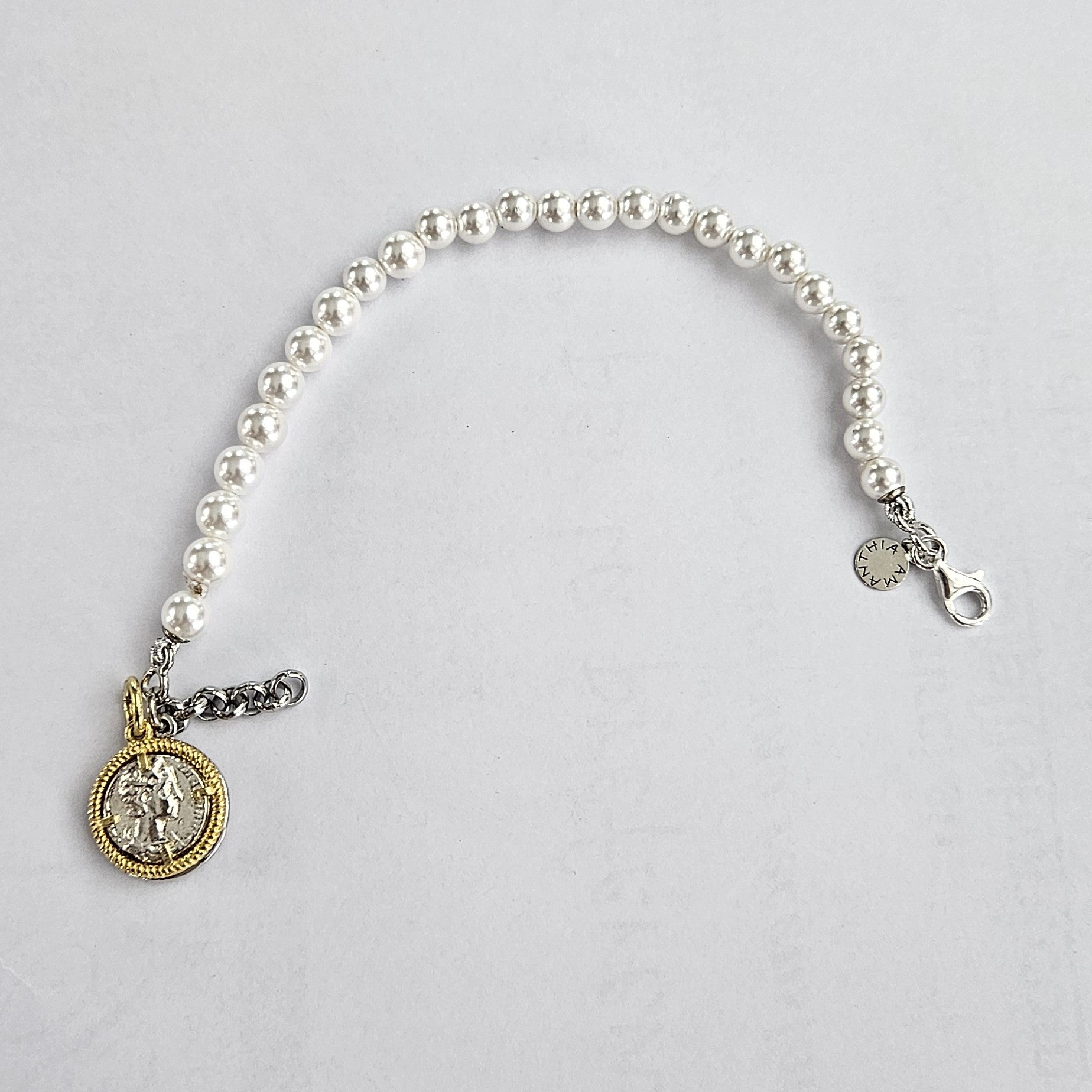Bracciale perle con Moneta Argento - BR.105 Amanthia