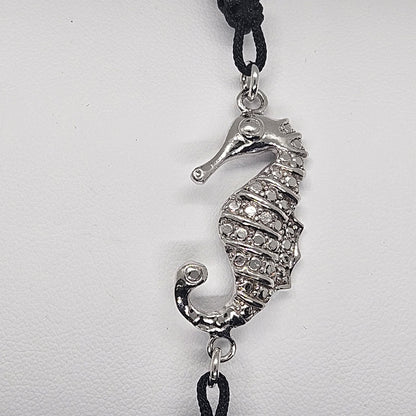 Bracciale  con Cavalluccio Marino Argento 925 Filo Intrecciato nero BR.NE.CAV