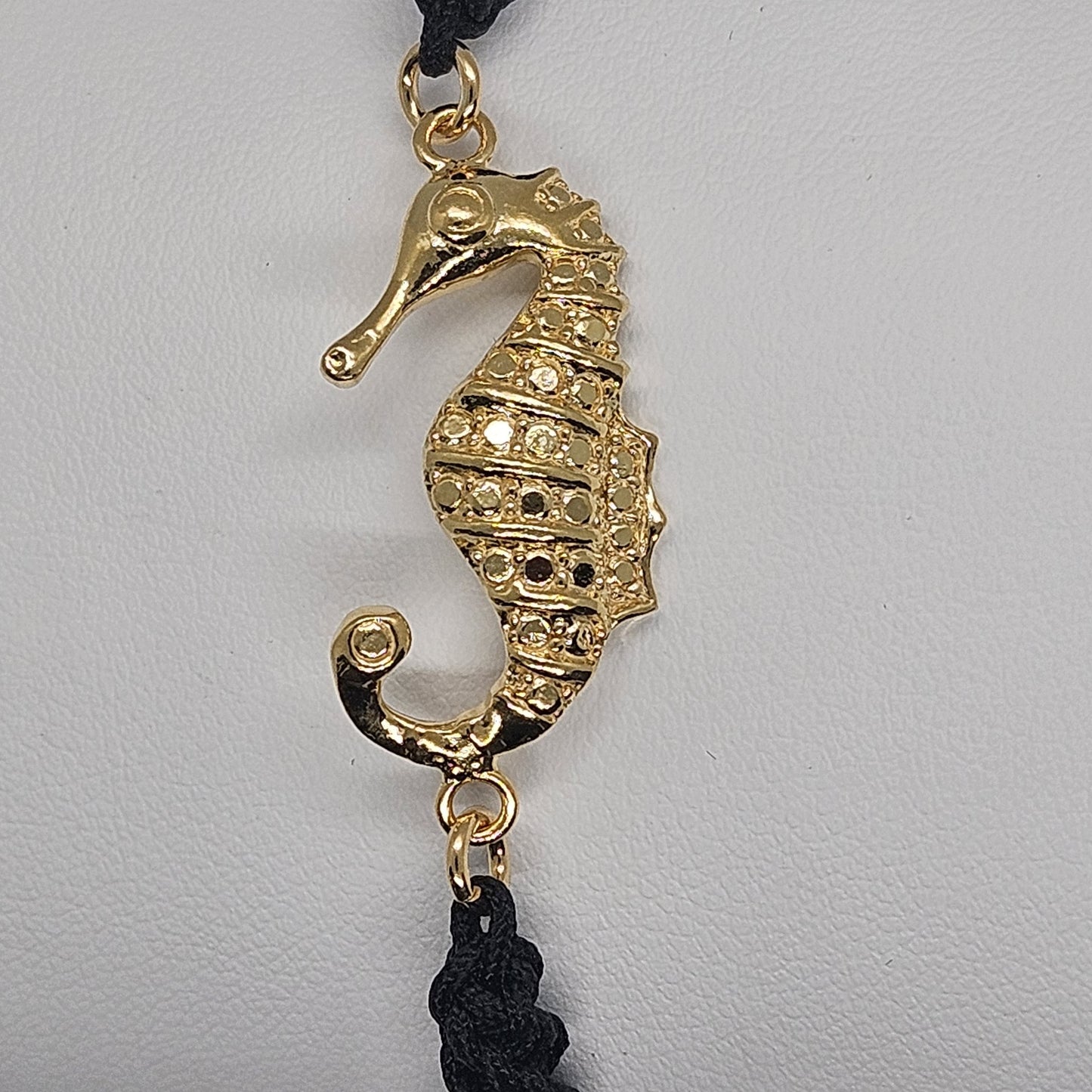 Bracciale  con Cavalluccio Marino Argento 925 Filo Intrecciato nero BR.NE.CAV