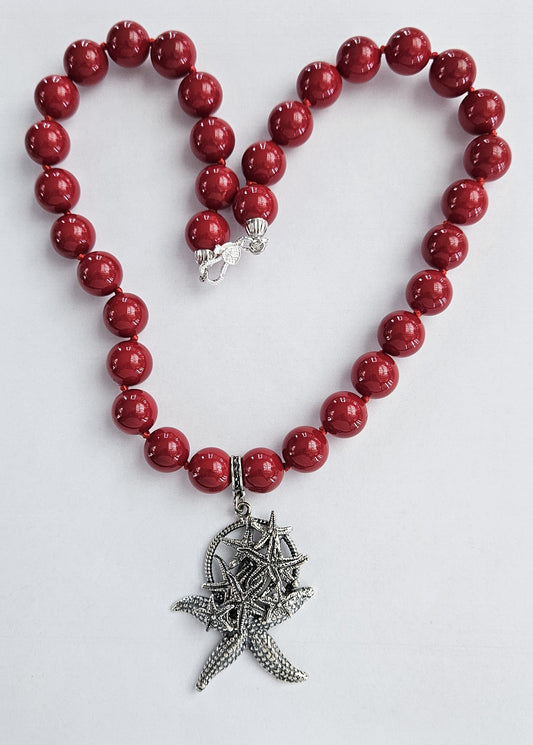 Collana pasta corallo con Stella Marina  Amanthia Argento Bianco  