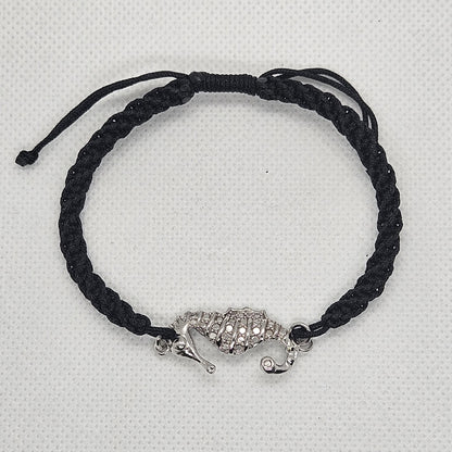 Bracciale  con Cavalluccio Marino Argento 925 Filo Intrecciato nero BR.NE.CAV