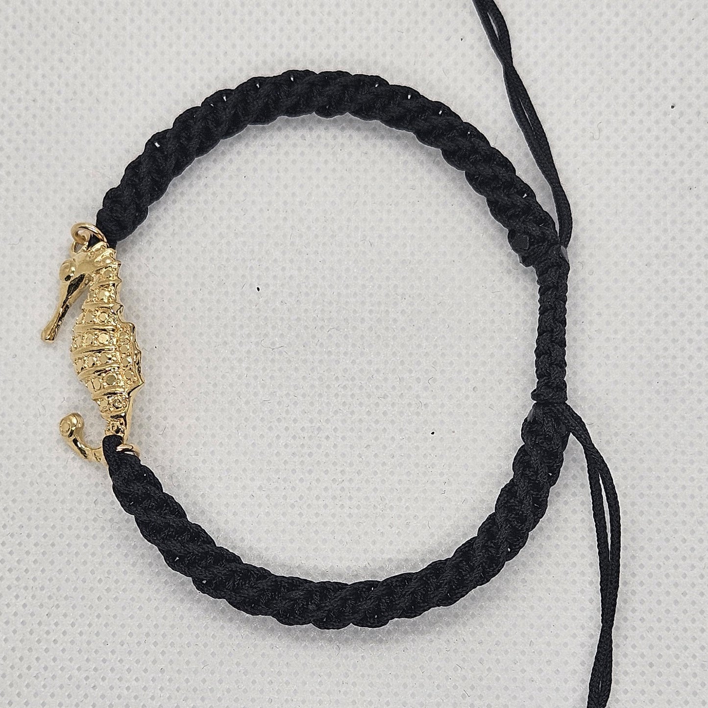 Bracciale  con Cavalluccio Marino Argento 925 Filo Intrecciato nero BR.NE.CAV