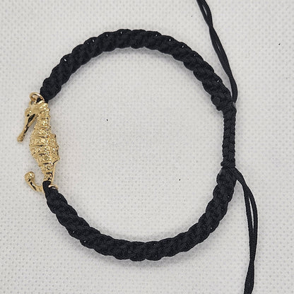 Bracciale  con Cavalluccio Marino Argento 925 Filo Intrecciato nero BR.NE.CAV