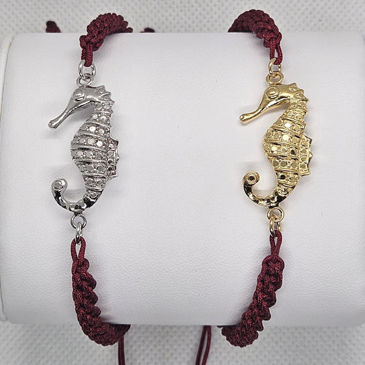 Bracciale con Cavalluccio Marino Argento 925 Filo Intrecciato bordò BR.RO.CAV Amanthia