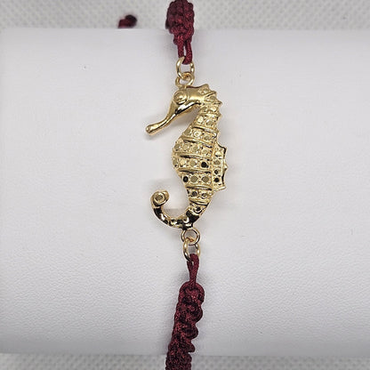 Bracciale  con Cavalluccio Marino Argento 925 Filo Intrecciato bordò  BR.RO.CAV