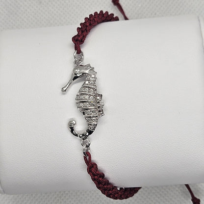 Bracciale  con Cavalluccio Marino Argento 925 Filo Intrecciato bordò  BR.RO.CAV