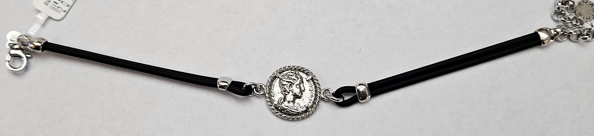 Bracciale caucciù 2 Fili con Moneta Centrale Argento 925 - BR.U.2  Amanthia   