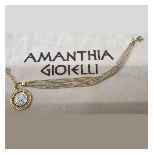 Bracciale 9 fili Argento 925 con Moneta  in Argento 925 - BR.131  Amanthia Dorato  