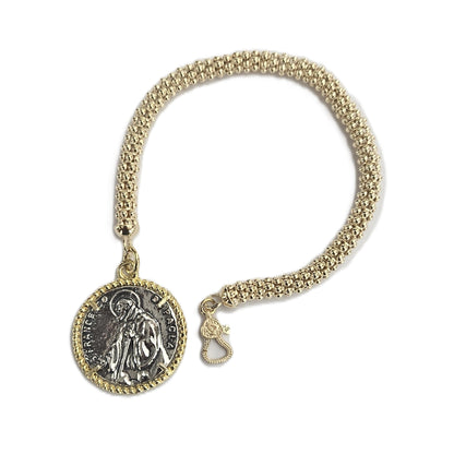 Bracciale fune con Moneta San Francesco di Paola in Argento - BR.SF.12 Amanthia Argento dorato