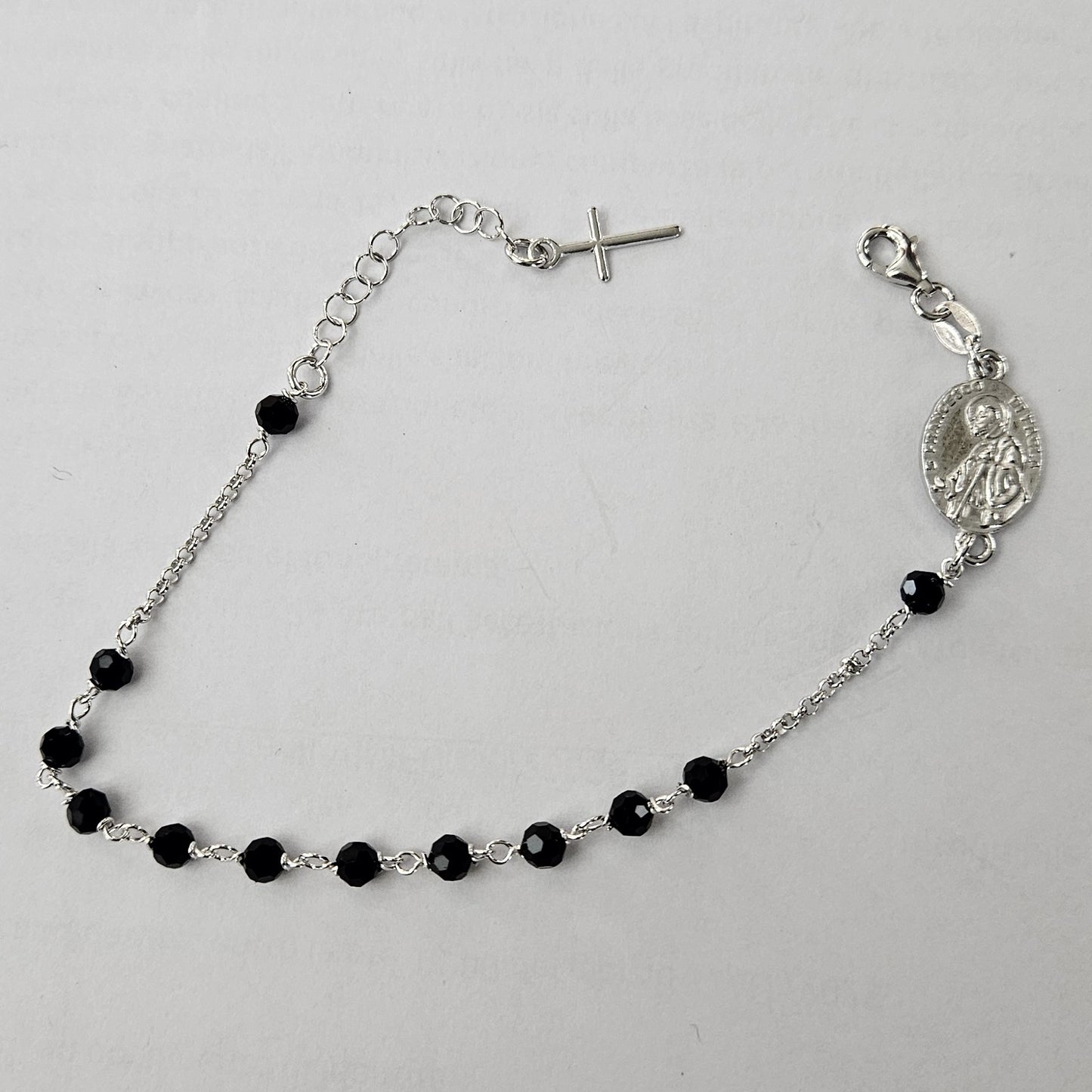 Bracciale Rosario San Francesco di Paola in Argento e Agata nera - BR.SF.NER Amanthia Argento bianco