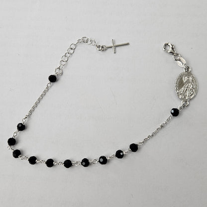 Bracciale Rosario San Francesco di Paola in Argento e Agata nera - BR.SF.NER Amanthia Argento bianco