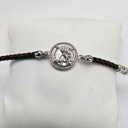 Bracciale Cordino Treccia San Francesco di Paola in Argento - BR.SF.TR  Amanthia Cuoio marrone  